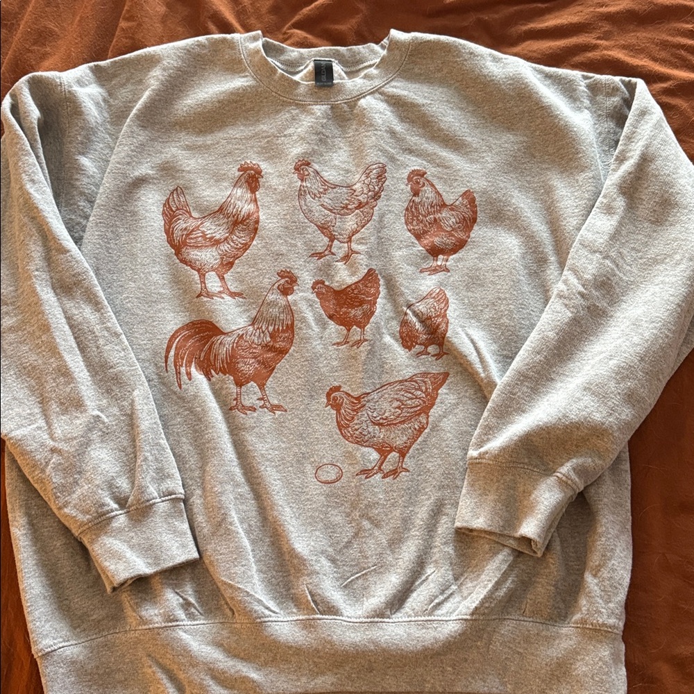 Gray Sweatshirt with Chicken Print